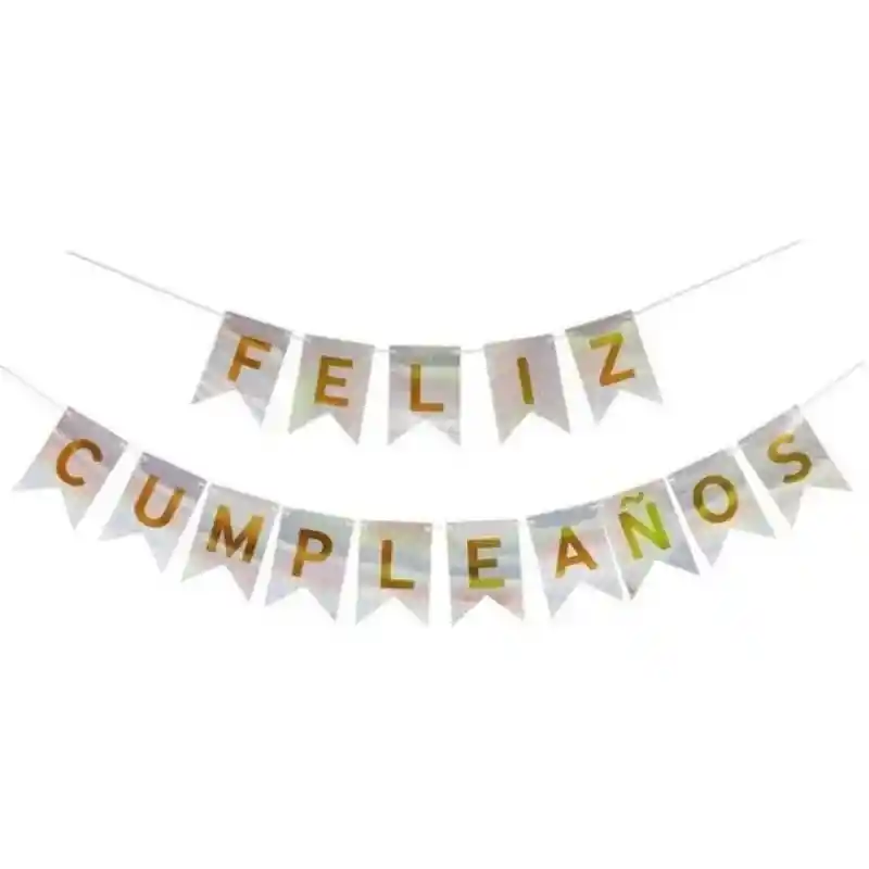 Letrero Feliz Cumpleaños Plateado Metalizado / Holográfico – Festón Banderín Guirnalda Para Fiesta