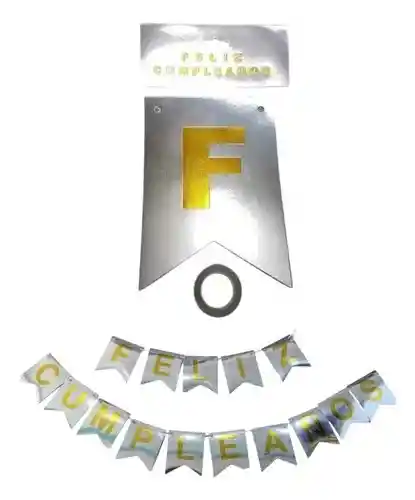 Letrero Feliz Cumpleaños Plateado Metalizado / Holográfico – Festón Banderín Guirnalda Para Fiesta