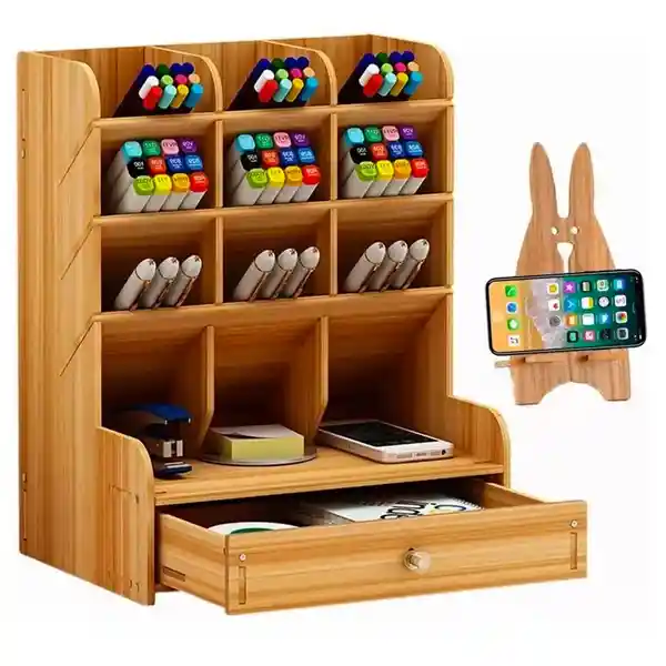 Organizador De Escritorio Madera Oficina Multifuncional