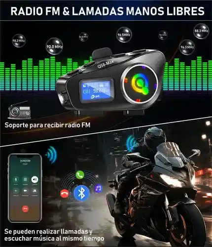 Intercomunicador Casco Audífonos Bluetooth Para Moto Fm Mp3 X 2 Unds