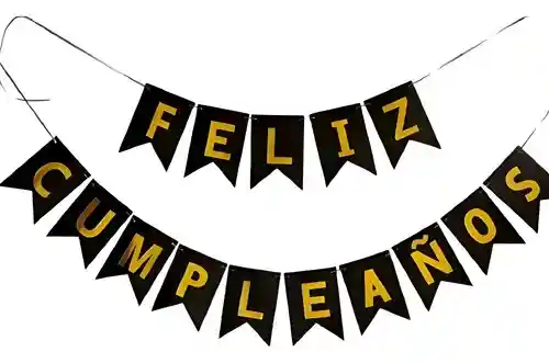 Letrero Feliz Cumpleaños Negro Escarchado / Mate – Festón Banderín Guirnalda Para Fiesta