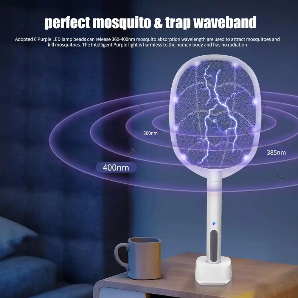 Raqueta Para Mosquitos Led Base Color Blanco