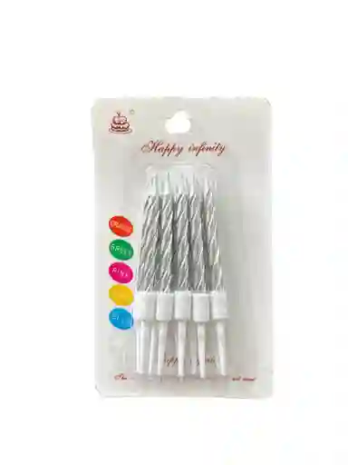 Vela Para Torta De Cumpleaños Por 10 Unidades Color Plateado