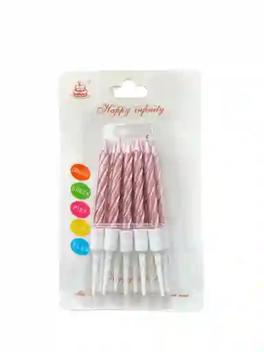 Vela Para Torta De Cumpleaños Por 10 Unidades Color Oro Rosa