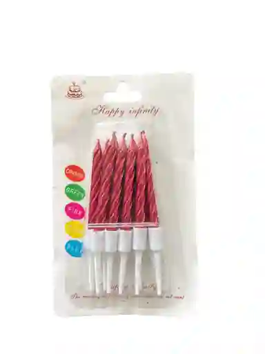 Vela Para Torta De Cumpleaños Por 10 Unidades Color Rojo