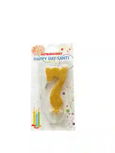 Vela Para Torta De Cumpleaños Diseño Numero Siete Color Dorado