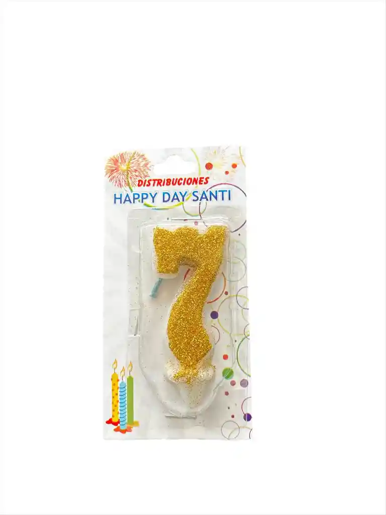Vela Para Torta De Cumpleaños Diseño Numero Siete Color Dorado