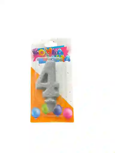 Vela Para Torta De Cumpleaños Diseño Numero Cuatro Color Plateado