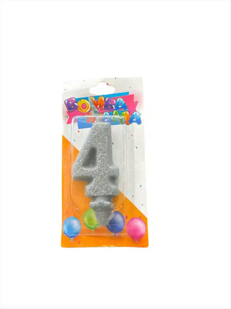 Vela Para Torta De Cumpleaños Diseño Numero Cuatro Color Plateado