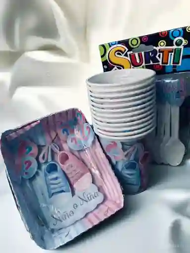 Set De Platos, Vasos Y Cucharas Con Diseño De Revelacion De Genero Para Fiestas Y Piñatas