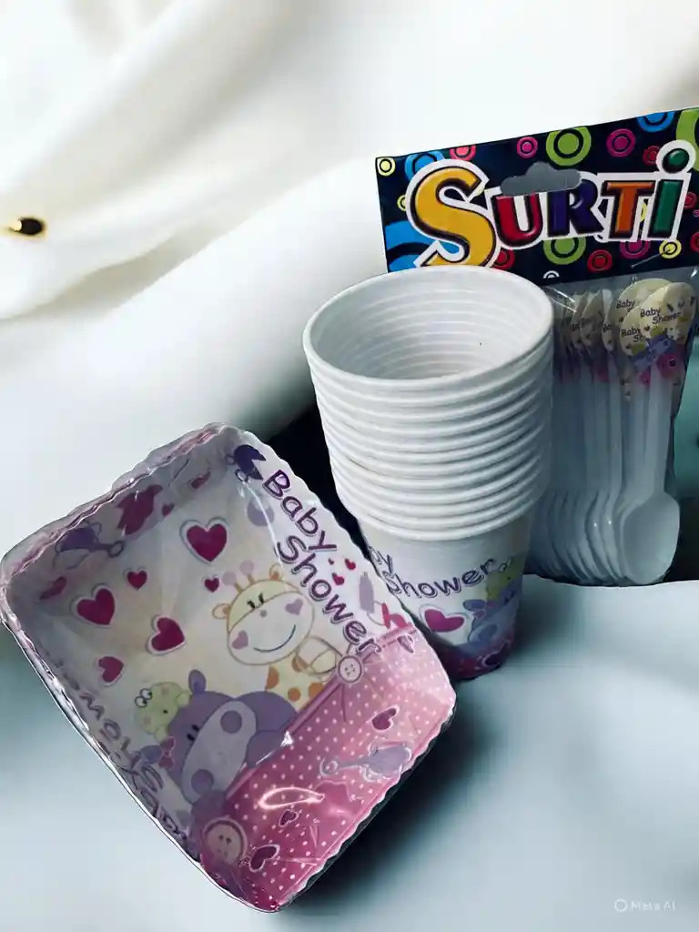 Set De Platos, Vasos Y Cucharas Con Diseño De Baby Shower Rosado Para Fiestas Y Piñatas