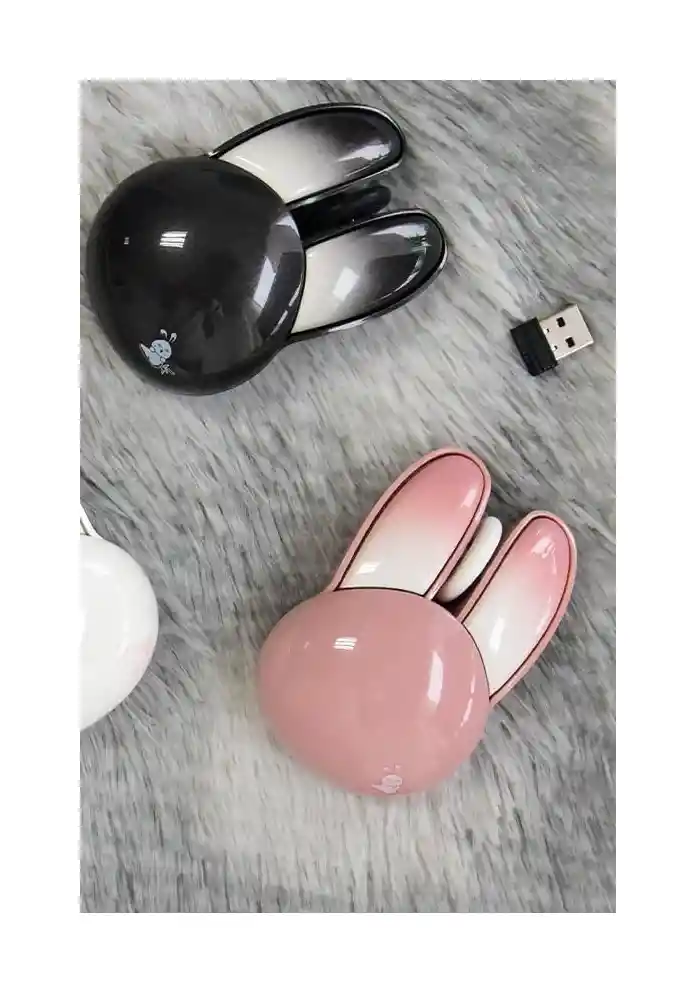 Mouse Inalámbrico Silencioso Forma De Conejo Rosa Y Negro