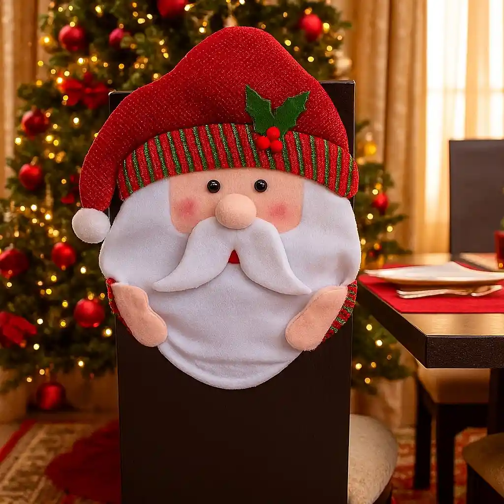 Espaldar De Silla Diseño Navideño Papá Noel Brillante
