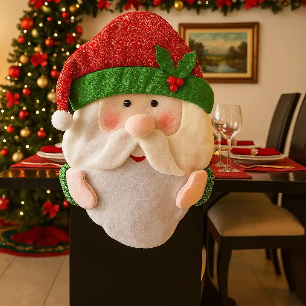 Espaldar De Silla Diseño Navideño Papá Noel Satinado