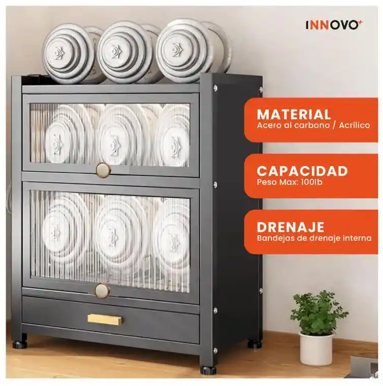 Organizador Escurridor De Loza Con Cajón Y Puertas Abatibles