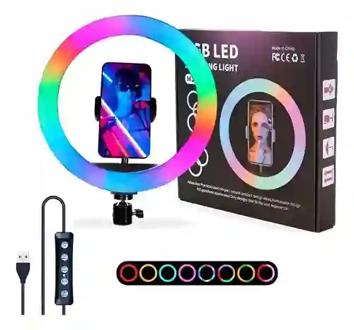 Aro De Luz Led Rgb 26cm + Trípode + Base Celular Y Mando