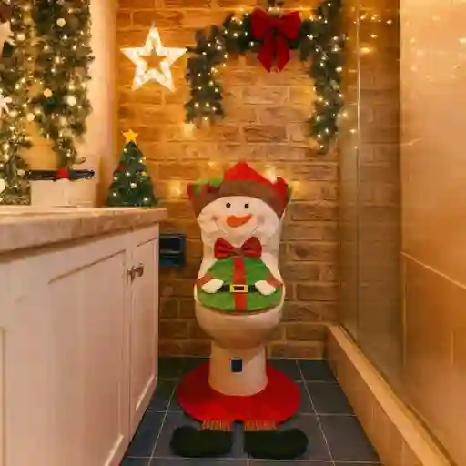 Juego De Baño Diseño Navideño Hombre De Nieve