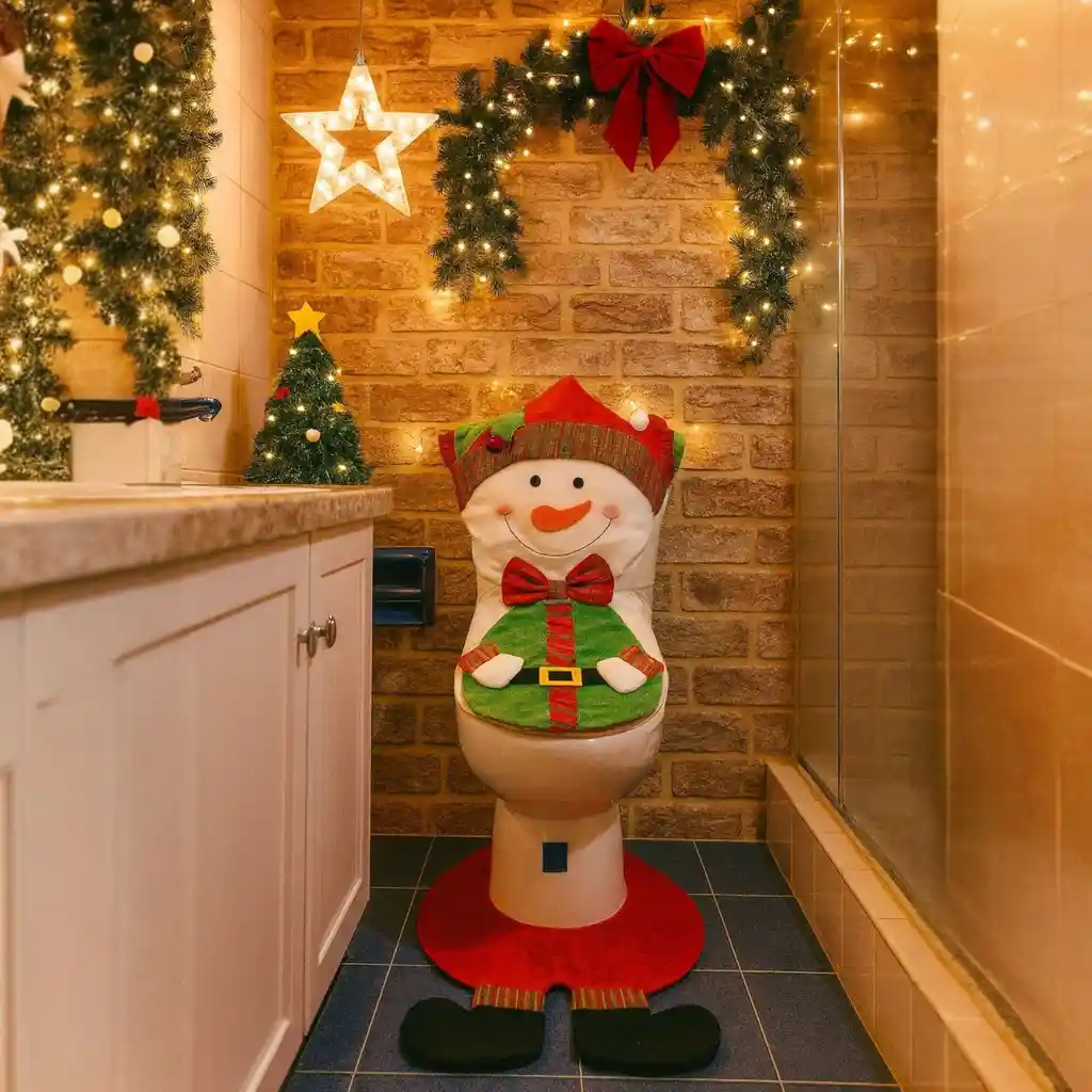 Juego De Baño Diseño Navideño Hombre De Nieve