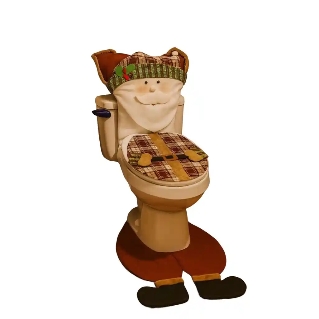 Juego De Baño Diseño Navideño Papá Noel Escocés Vinotinto