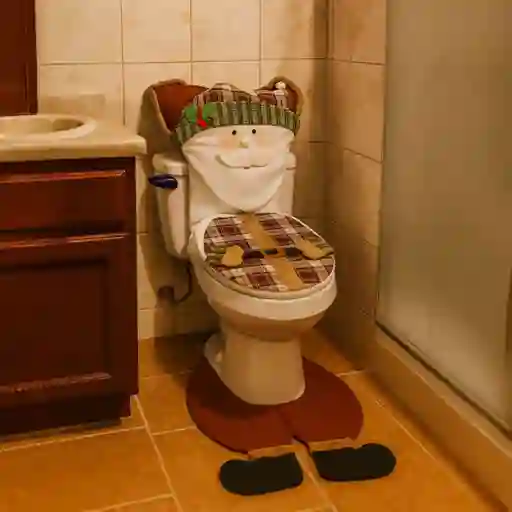 Juego De Baño Diseño Navideño Papá Noel Escocés Vinotinto