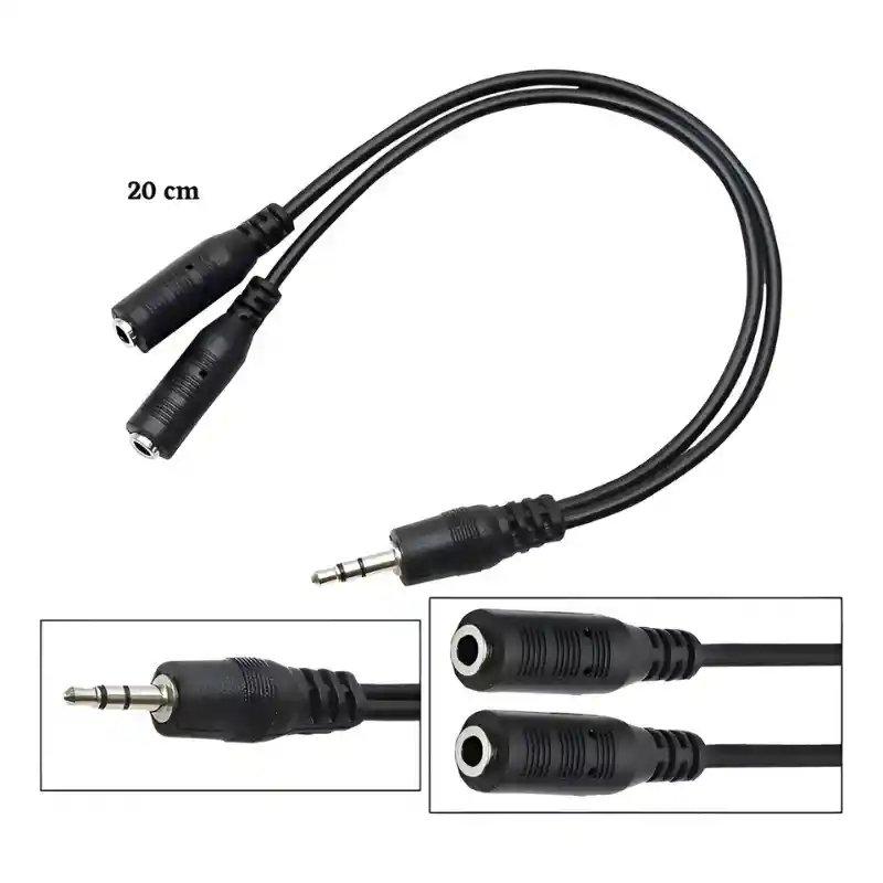 Cable Divisor De Audio 3.5 Mm Estéreo – 1 Macho A 2 Hembras (20 Cm)