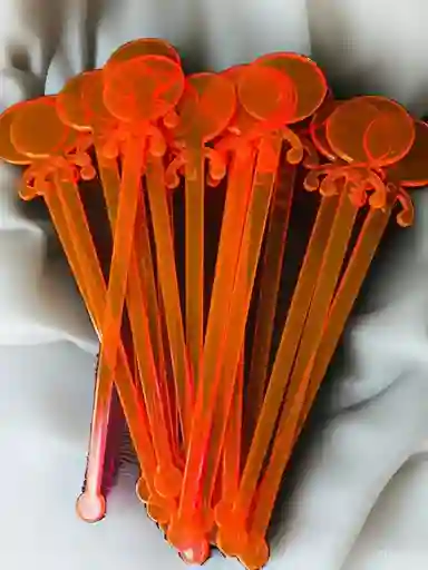 Paquete De Mezcladores Plasticos Para Cocteles Color Naranja Neon Por 20 Unidades