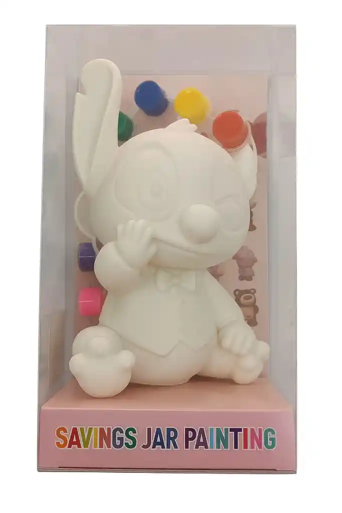 🎨 Alcancía Para Pintar – Figura Stitch De Cerámica Con Pinturas Y Pincel 🐾