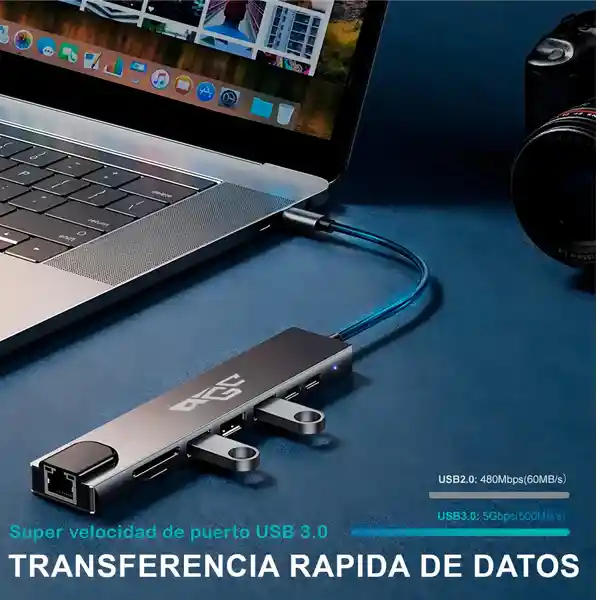 Adaptador Usb C 8 En 1 Multipuerto Ethernet Concentrador Multiplicador Rj45