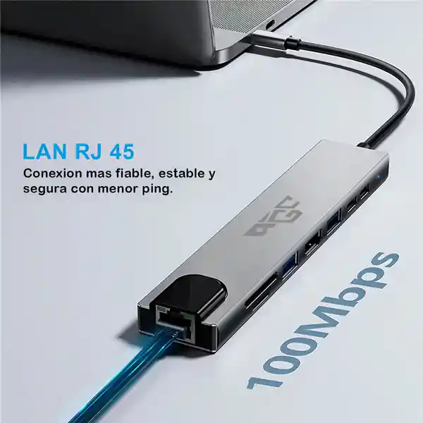 Adaptador Usb C 8 En 1 Multipuerto Ethernet Concentrador Multiplicador Rj45