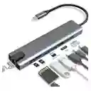 Adaptador Usb C 8 En 1 Multipuerto Ethernet Concentrador Multiplicador Rj45