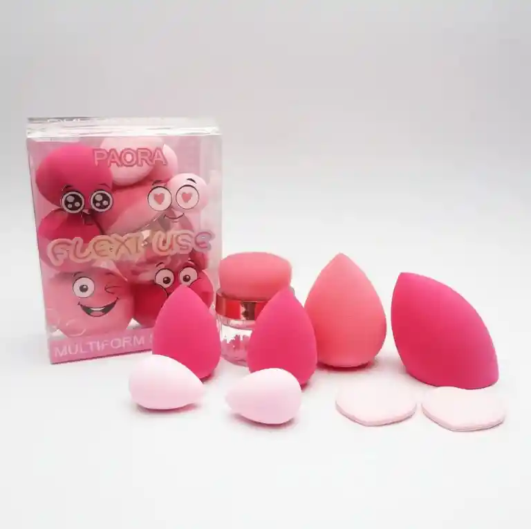 Kit Esponjas, Puffs Y Brocha Para Maquillaje. 9 Piezas