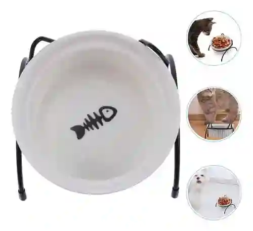 Comedero Ceramica Base Metalica	