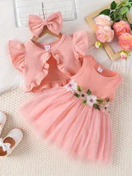 Conjunto Vestido Bebe Niña 9-12m Rosa Boda Cortejo Chaqueta