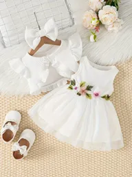 Conjunto Vestido Bebe Niña 6-9m Blanco Bautizo Cortejo Chaqueta