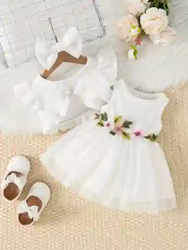 Conjunto Vestido Bebe Niña 12-18m Blanco Bautizo Cortejo Chaqueta