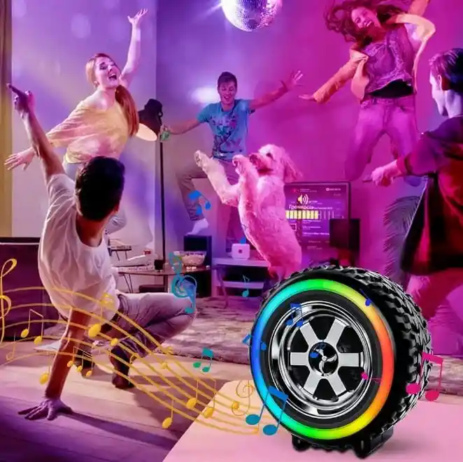 Parlante Bluetooth Forma De Llanta G2389 Con Luces Rgb