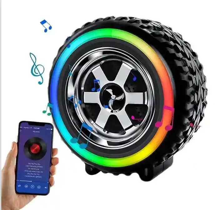 Parlante Bluetooth Forma De Llanta G2389 Con Luces Rgb