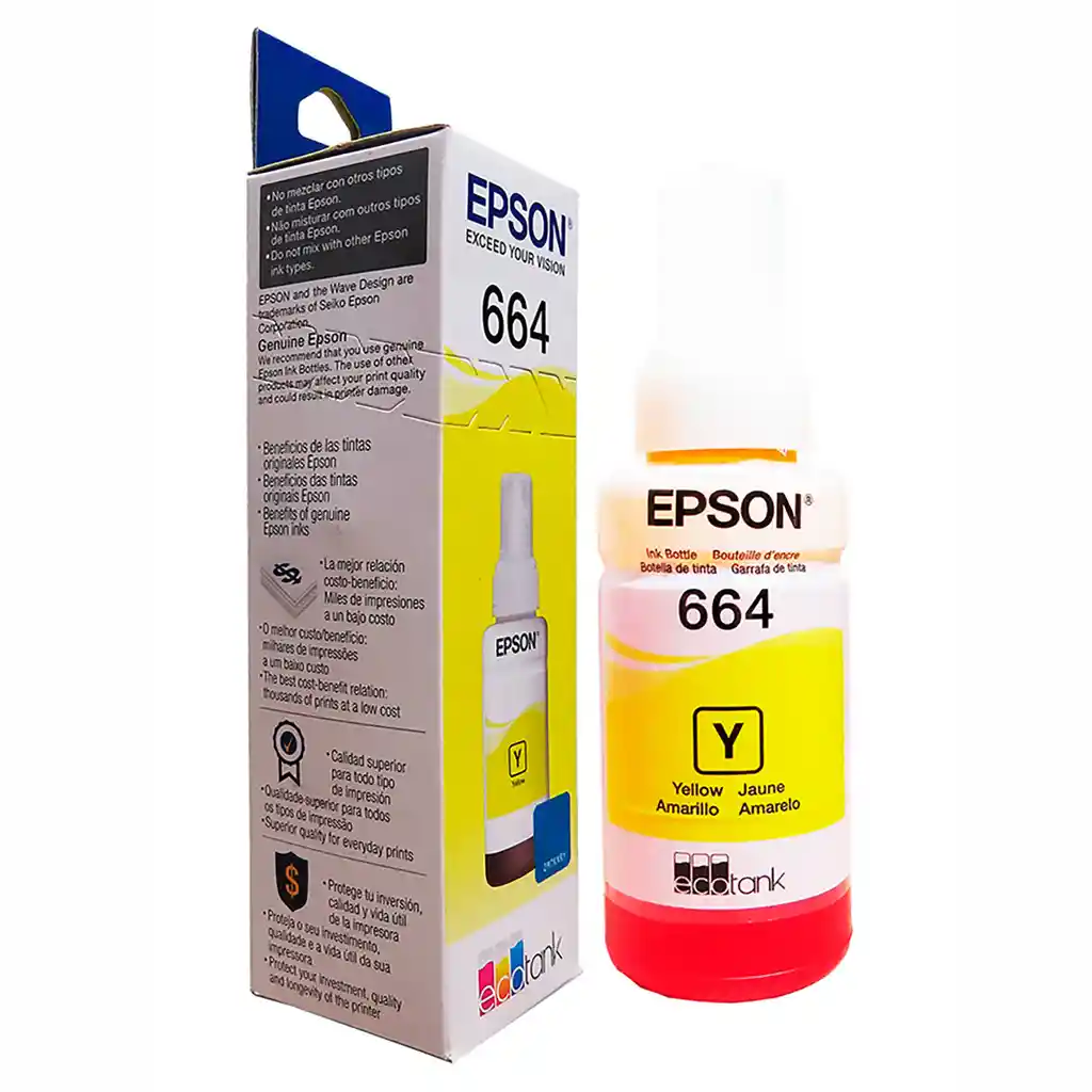 Tinta Epson T664 Yellow Para Impresoras Ecotank L110 L200 L300 L380 L395 L455 L495