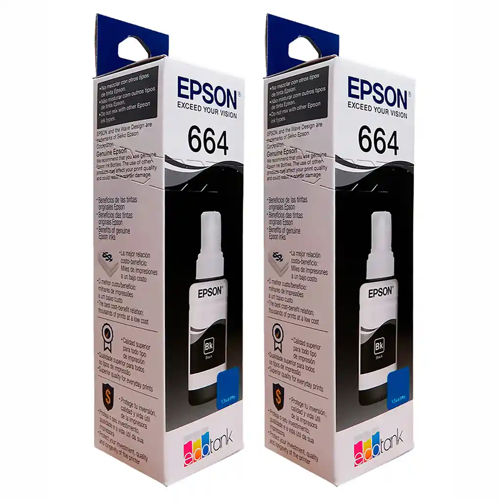 Tinta Epson T664 Para Impresoras Ecotank L110 L200 L300 L380 L395 L455 L495 X2 Unidades