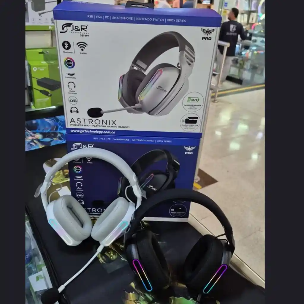 Diadema J&r Negra / Bluetooth / Usb / Tipo C/ Rgb / Doble Micrófono / Compatible Play 5/ Play 4/ Xbox / Smartphone / Pc