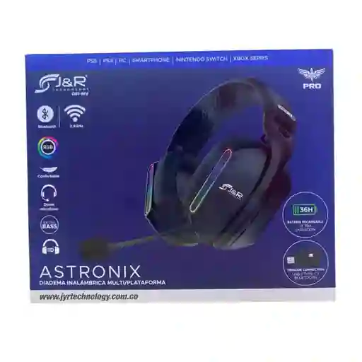 Diadema J&r Negra / Bluetooth / Usb / Tipo C/ Rgb / Doble Micrófono / Compatible Play 5/ Play 4/ Xbox / Smartphone / Pc