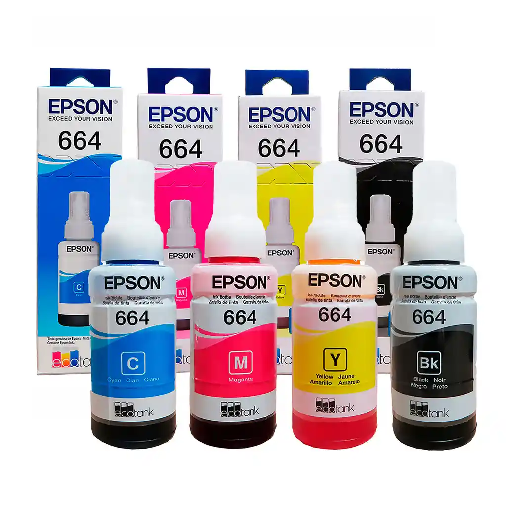 Tinta Epson T664 Negra Para Impresoras Ecotank L110 L200 L300 L380 L395 L455 L495 X4 Unidades