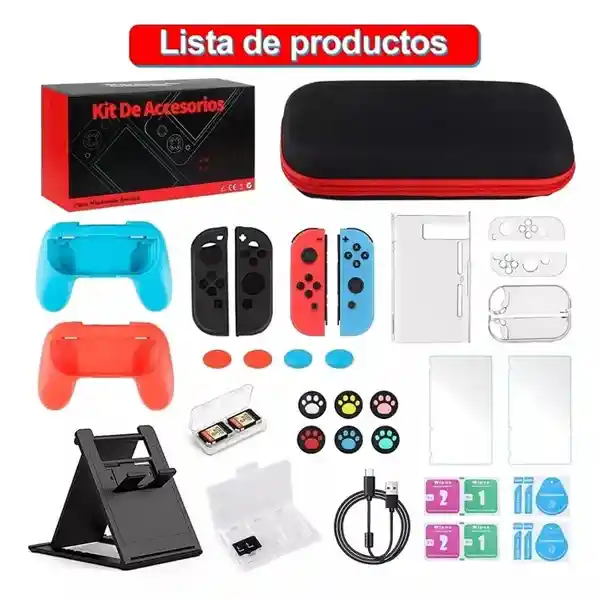 Estuche Funda 32 Accesorios Para Switch Oled Viajero Negro