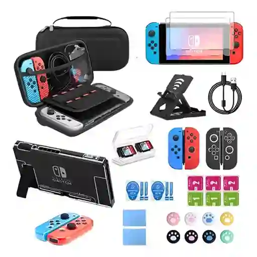Estuche Funda 32 Accesorios Para Switch Oled Viajero Negro