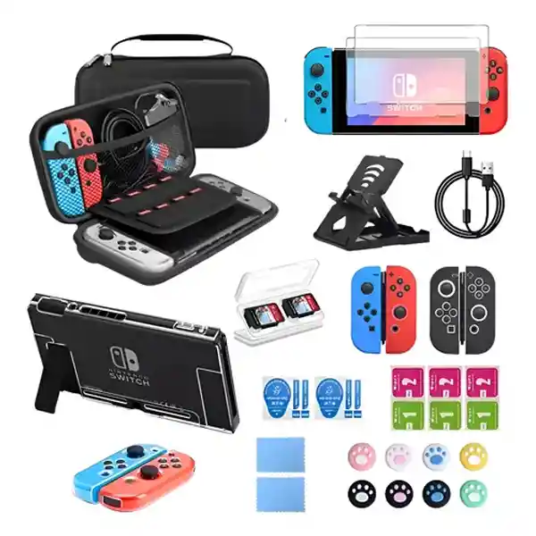 Estuche Funda 32 Accesorios Para Switch Oled Viajero Negro