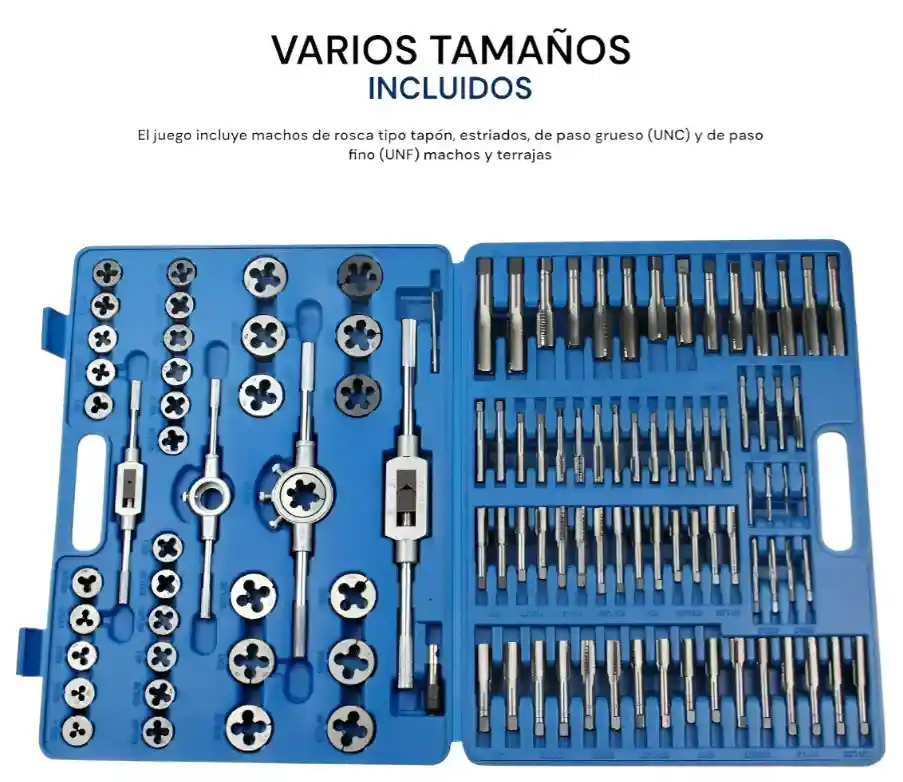 Kit Machuelos Y Tarrajas En Juego De 110 Piezas Azul