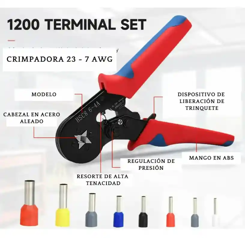 Kit Crimpadora Y Terminales Eléctricos 1200 Pc