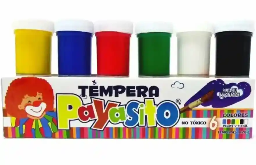 Tempera Payasito Colores Primarios Caja X6 Surtidos