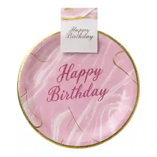 Plato Torta Mármol Rosado X6und 9in