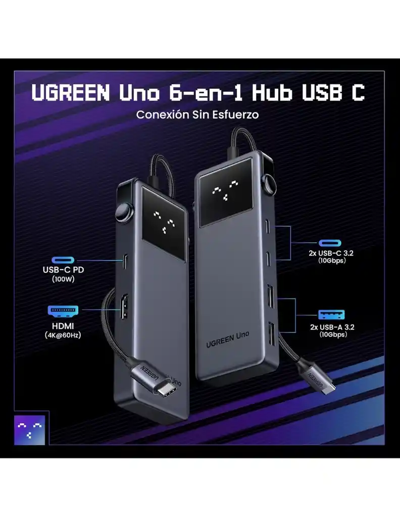 Hub 6 En 1 Ugreen Uno 3 Usb-c, 2 Usb-a, 1 Hdmi 4k/60hz